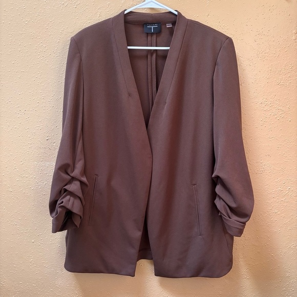 Tahari Jackets & Blazers - Tahari Womens Brown Ruched 3/4 Sleeve Open Front Blazer Jacket Size XL